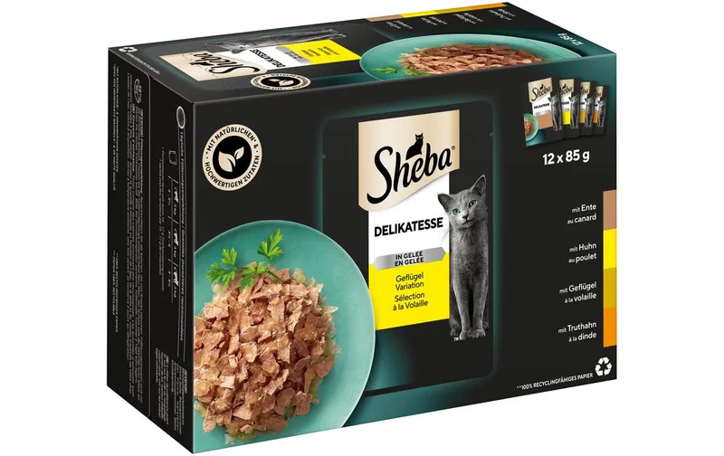 Sheba Nassfutter Delikatesse Gelee Geflügel Variation, 12 x 85g