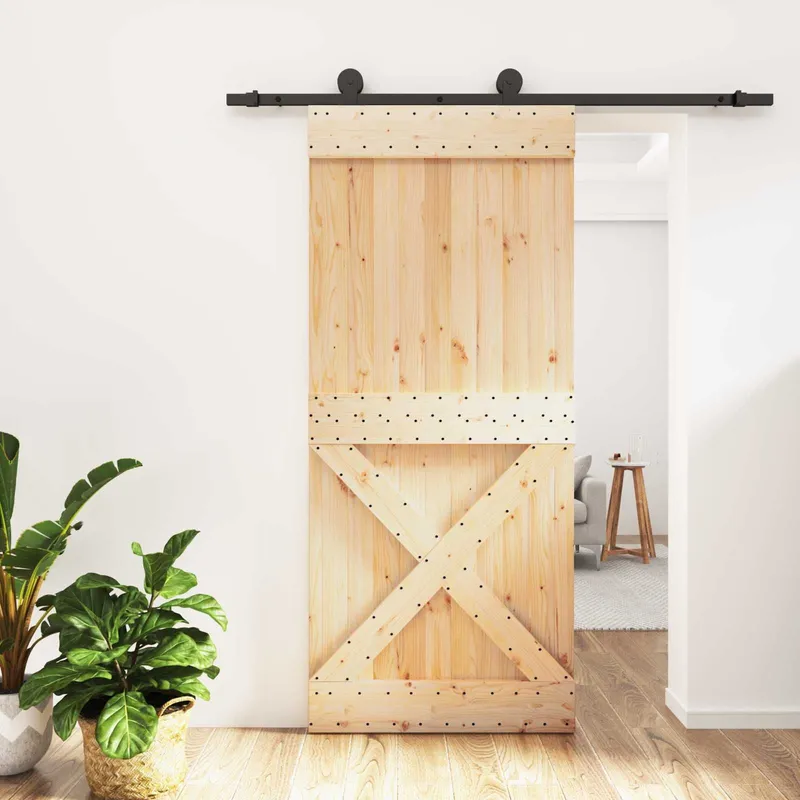 Porte coulissante Naturel et noir 90 x 210 cm