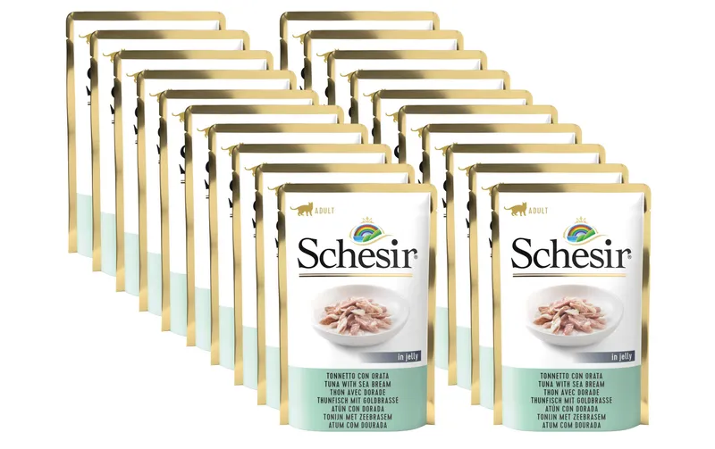 Schesir Nassfutter Thunfisch & Goldbrasse in Gelée, 20 x 85 g