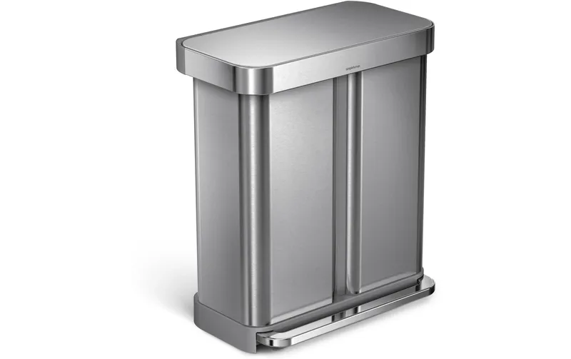 Simplehuman Abfalleimer Doppelkammer 58 l, Silber gebürstet
