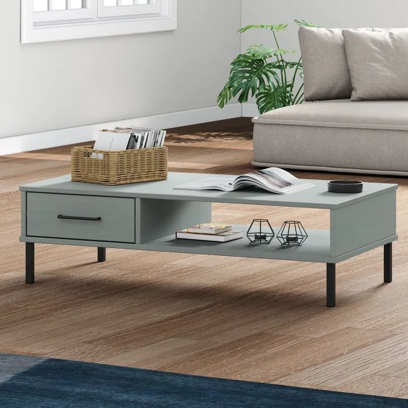 Couchtisch OSLO mit Metallbeinen grigio legno massiccio pino