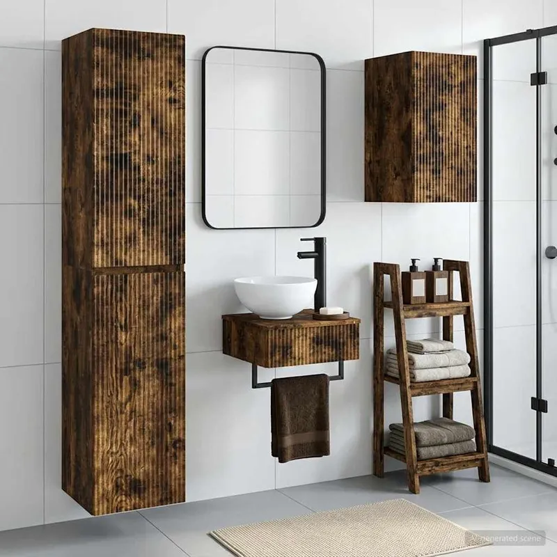 Badezimmermöbel-Set 3 stk. Geräucherte Eiche 33 x 34,5 x 160 cm