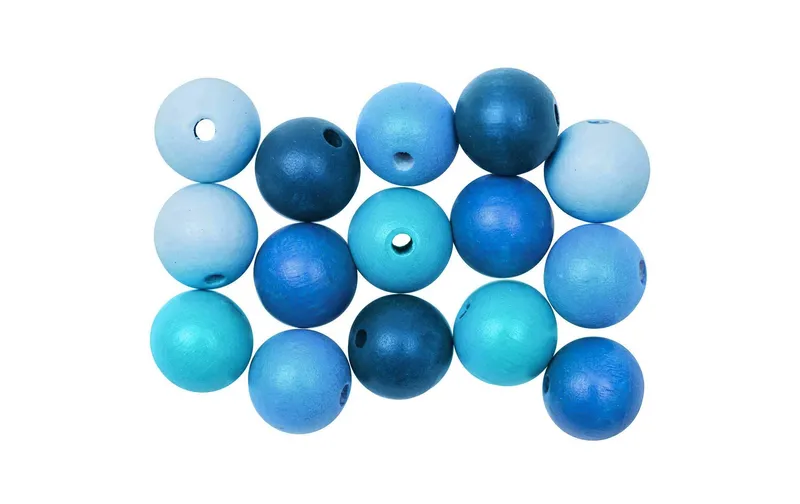 Rico Design Holzperlen Gebohrt 12 mm Königsblau, 15 pièces