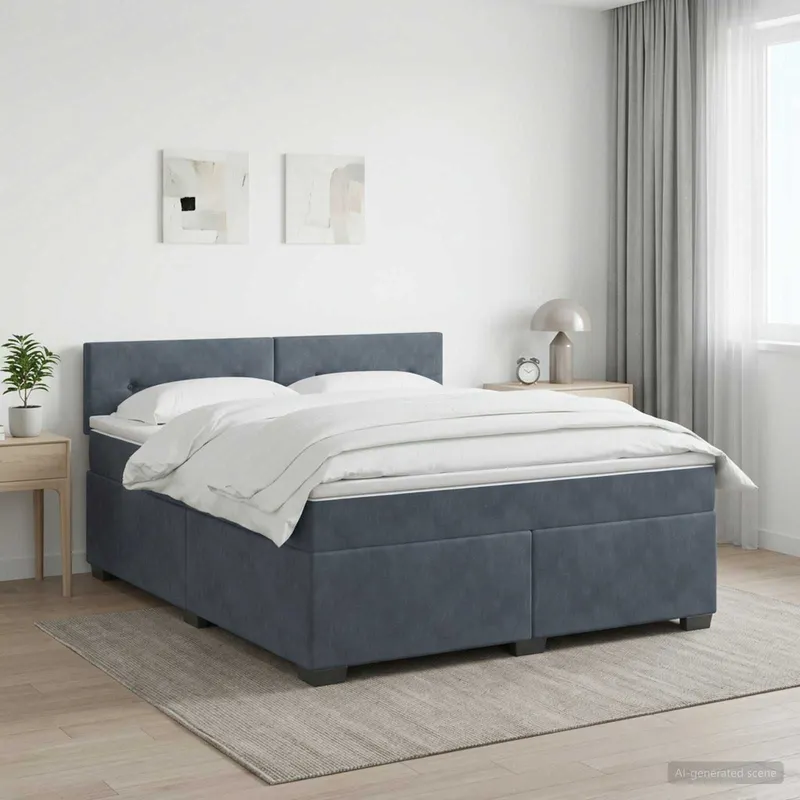 Boxspringbett mit Matratze Dunkelgrau 180 x 200 cm Samt
