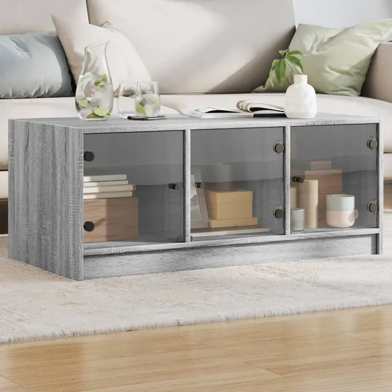 Couchtisch mit Glastüren grigio Sonoma 102x50x42 cm