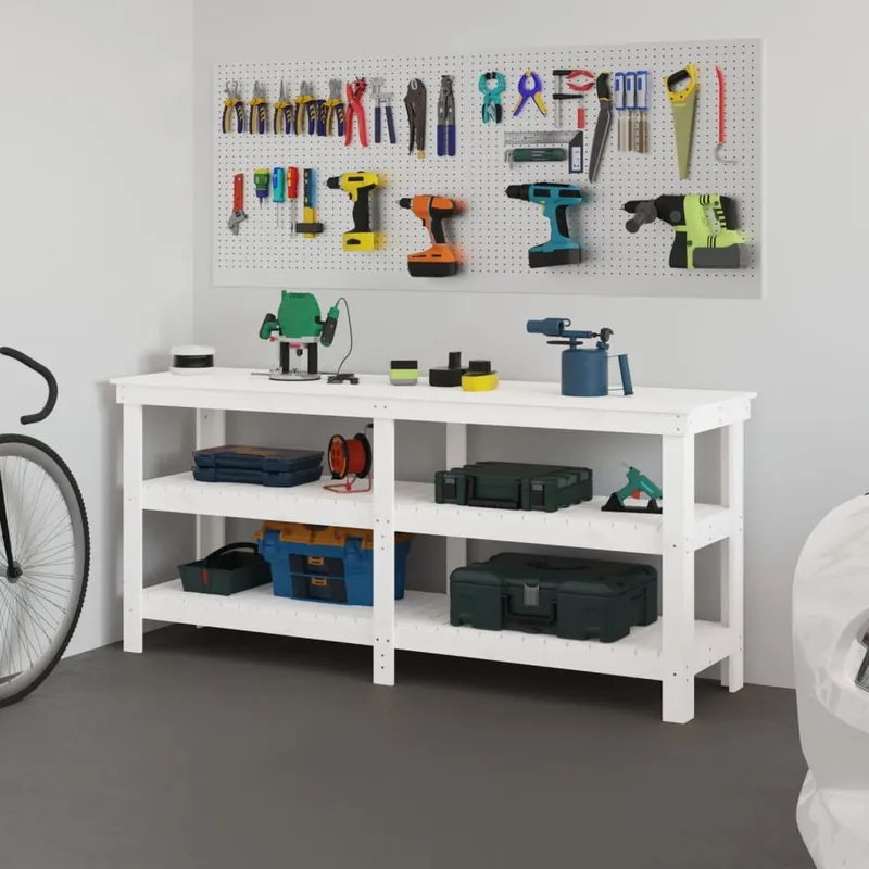 Werkbank white 181x50x80 cm solid pine wood