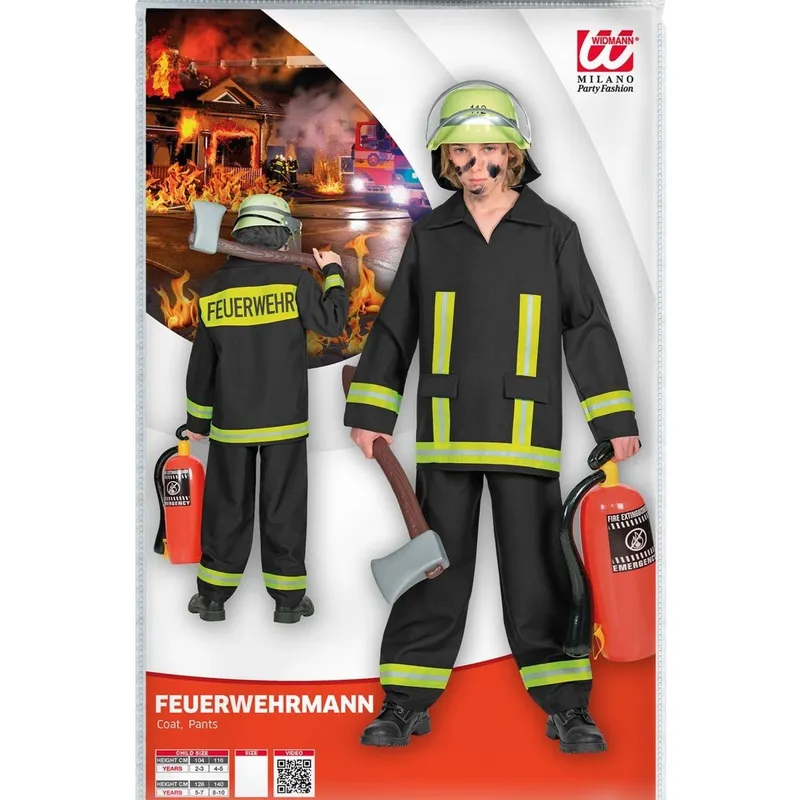 Kostüm Feuerwehrmann 128/140 schwarz