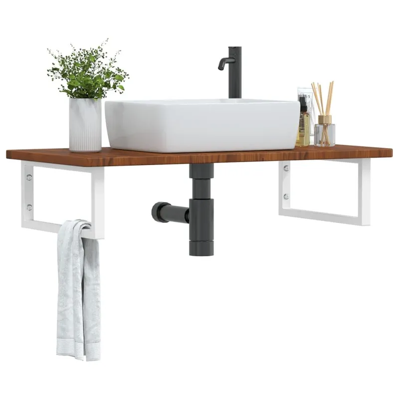 Waschtischplatte con supporto acciaio e legno massiccio rovere