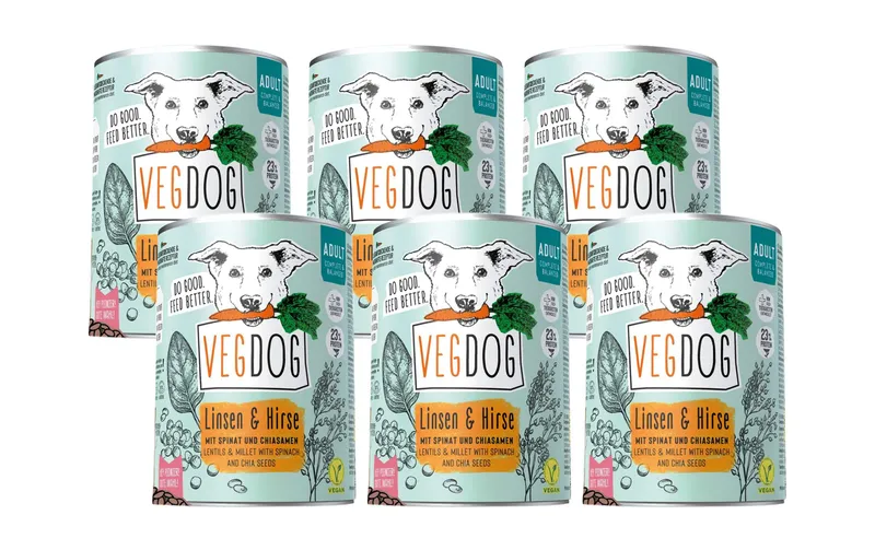 Vegdog Nassfutter Adult Linsen + Hirse, 6 x 800g
