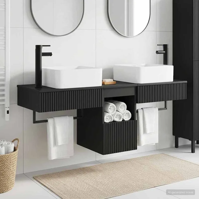 Badezimmermöbel-Set 3 stk. Schwarz Holzwerkstoff