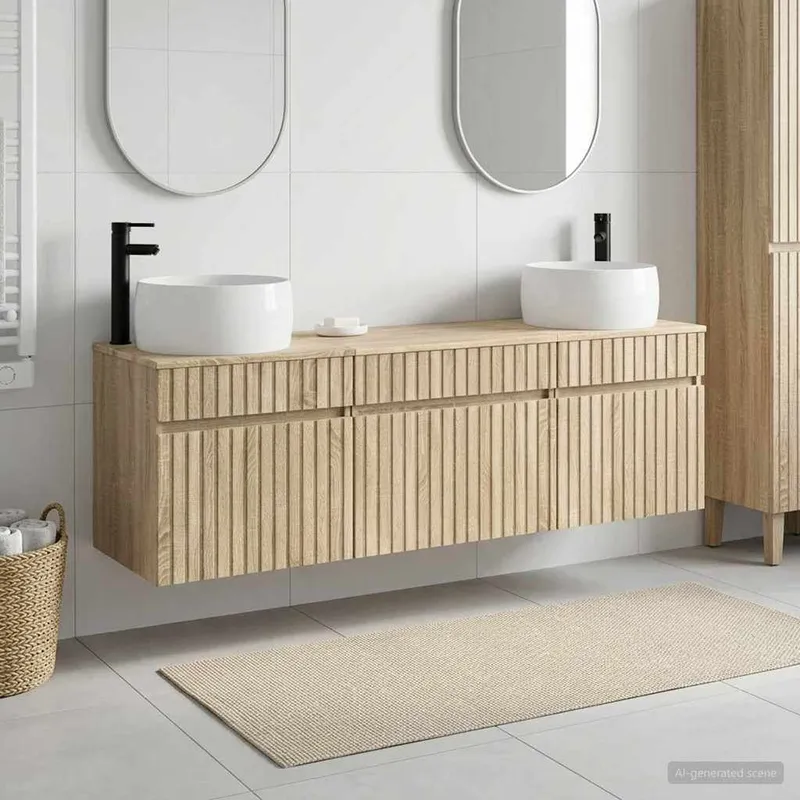 Badezimmerschrank-Set 3 stk. Sonoma-Eiche 49 x 44,5 x 66 cm