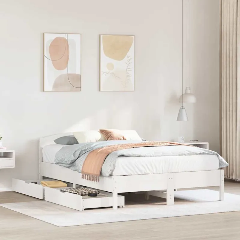 letto in legno massiccio senza materasso bianco 135x190 cm legno di pino