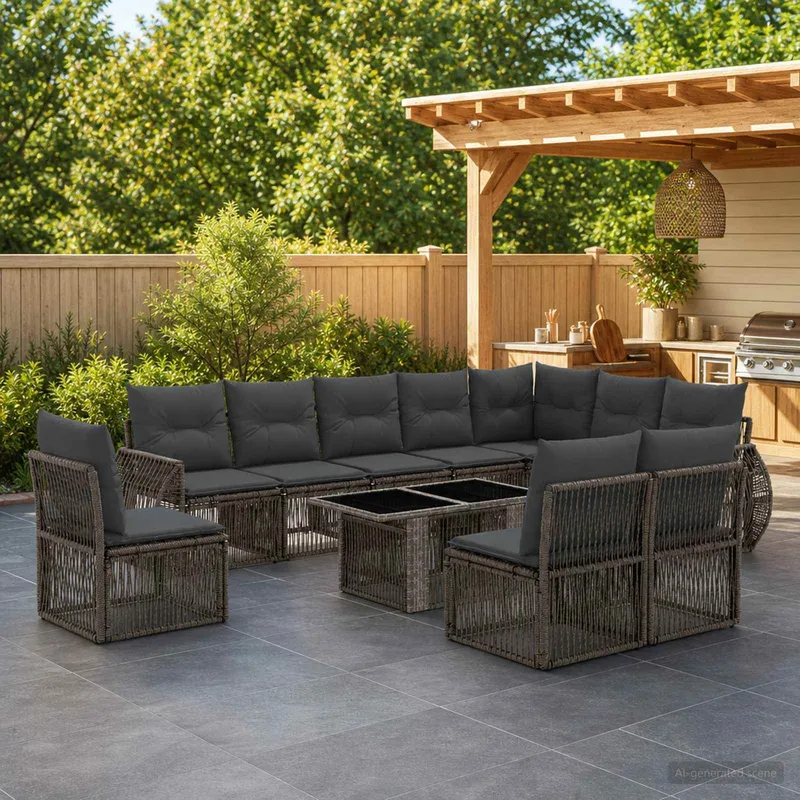 set divano da giardino 11 pz. grigio e grigio scuro polyrattan