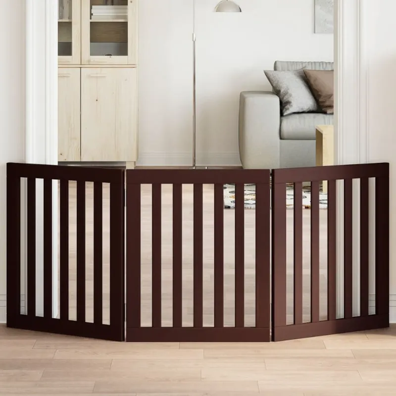 3-tlg. Hundetor Faltbar brown 150 cm Pappelholz