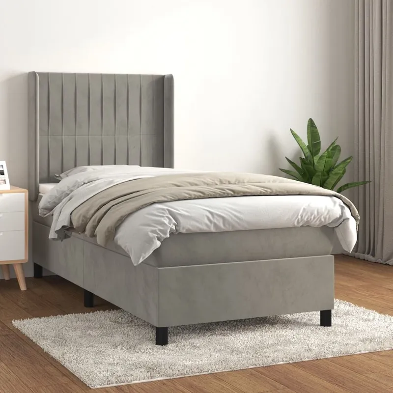 box spring bed mit Matratze Hellgrau 100x200 cm Samt