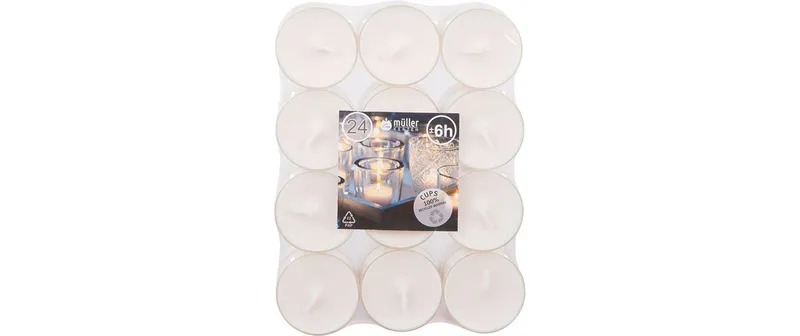 müller Kerzen Chauffe-plats 2.1 cm x 3.8 cm, Blanc, 24 Pièces
