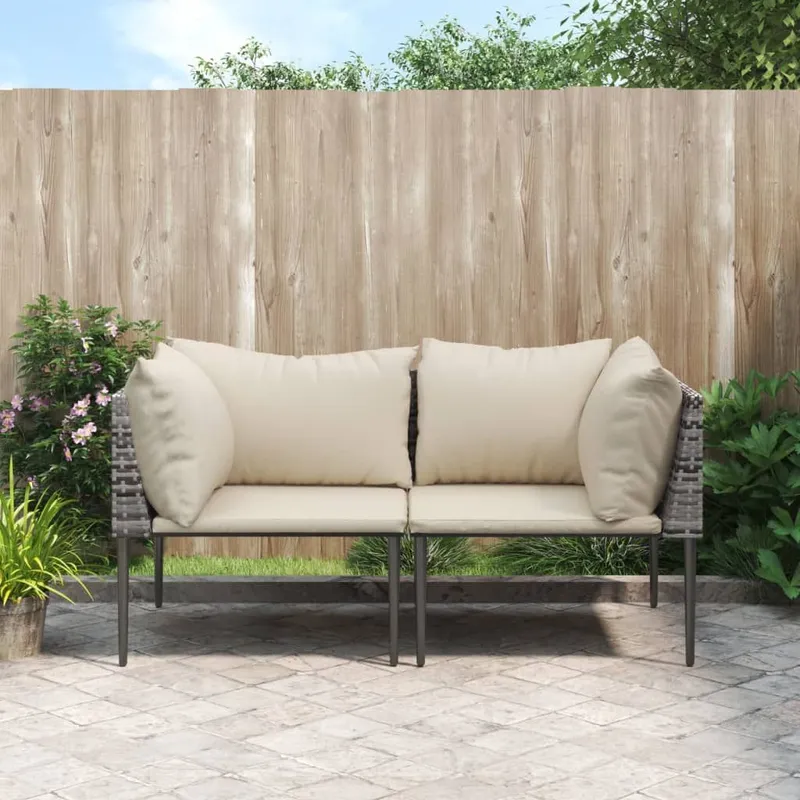 Canapés d'angle de jardin et coussins 2 pcs gris résine tressée