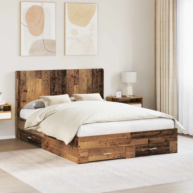 Bettgestell mit Stauraum und Kopfteil Altholz Holzwerkstoff