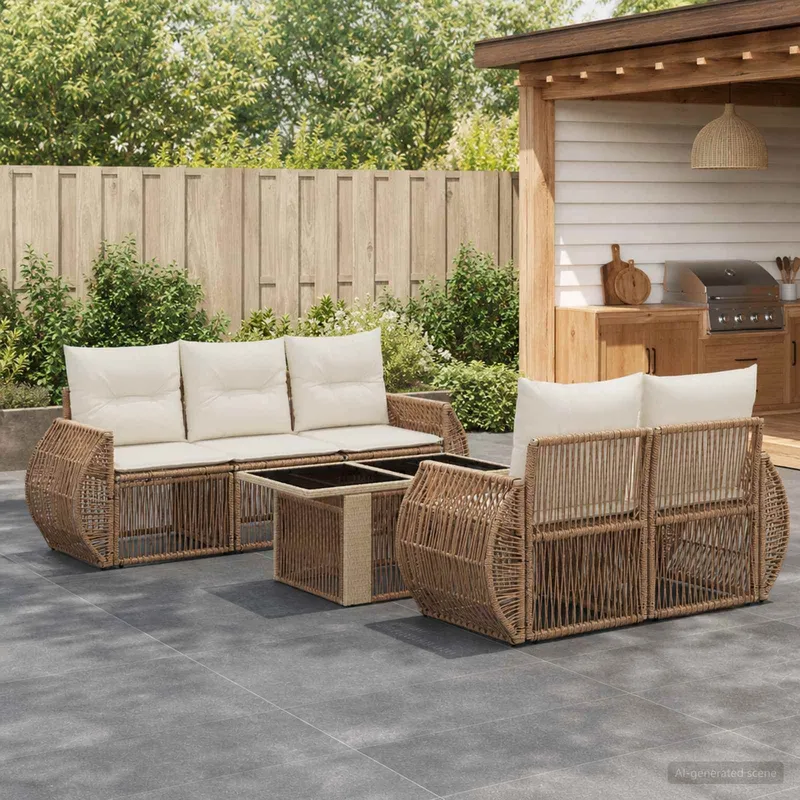 Ensemble de canapé de jardin 6 pc Beige et blanc crème