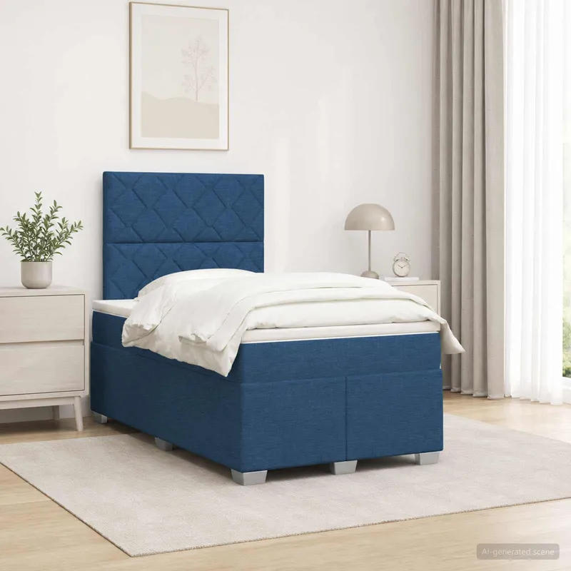 Lit boxspring avec matelas Bleu 120 x 190 cm Tissu