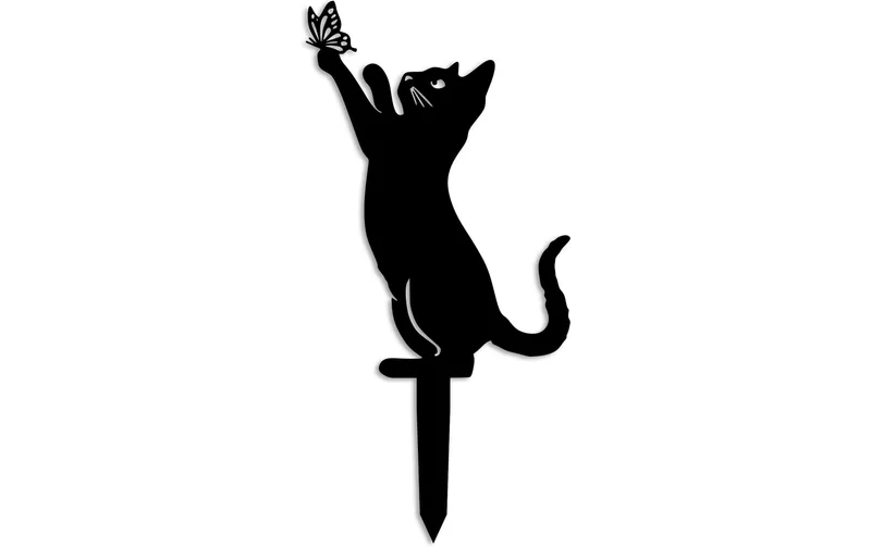 Wallxpert Gartenstecker Katze mit Schmeterling 49 x 24 cm