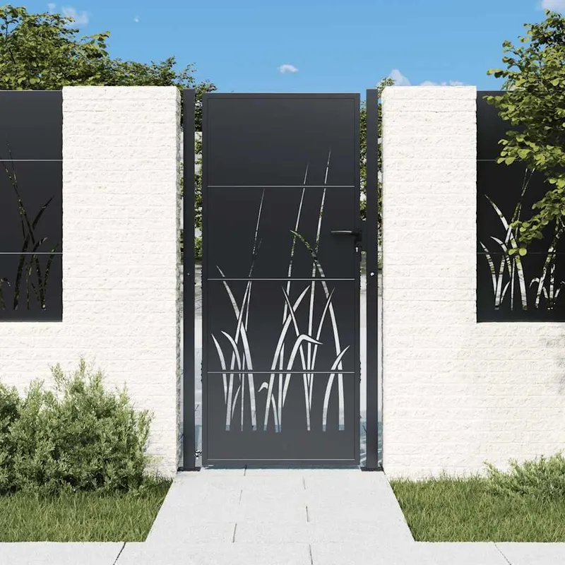Gartentor Anthrazit 100x175 cm Stahl Gras-Design