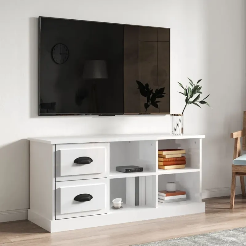 Mobile TV Bianco Lucido 102x35,5x47,5 cm in Legno Ingegnerizzato