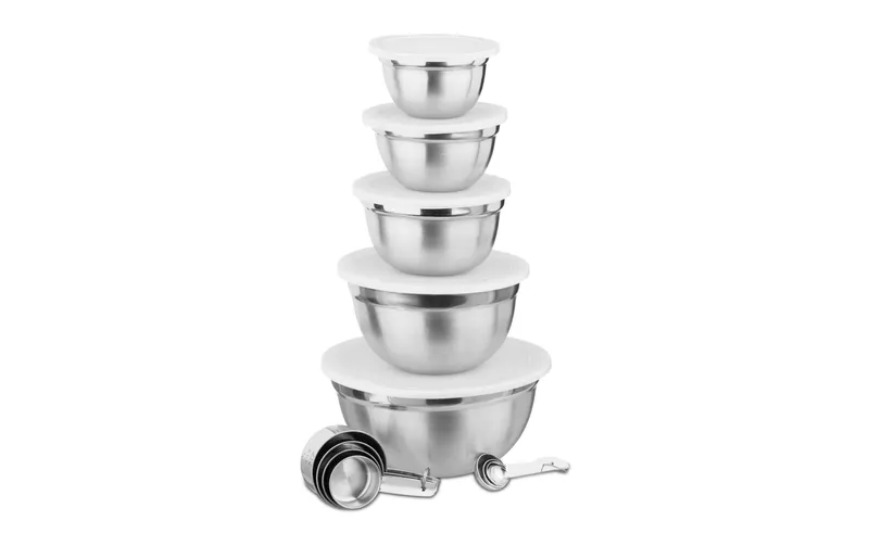 relaxdays Schüssel 14.5 cm/16 cm/18 cm/21.5 cm/26 cm,Silber/white