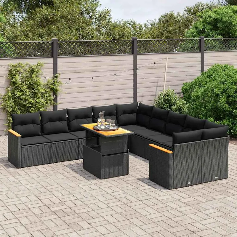 11-tlg. garden sofa set with cushions black Poly Rattan