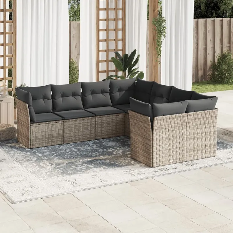 8-tlg. set divano da giardino con cuscini grigio Poly Rattan