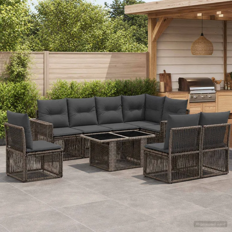 set divano da giardino 9 pz. grigio e grigio scuro polyrattan