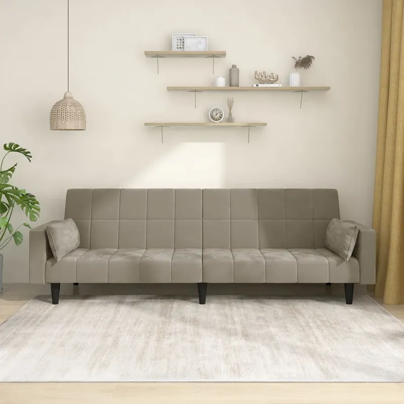 Schlafdivano 2-Sitzer con 2 cuscini grigio chiaro velluto