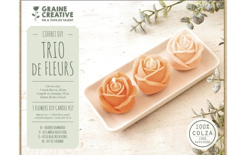 Graine Créative Graine Créative Kerzen-Trio-Set Blumen mit Keramikschale