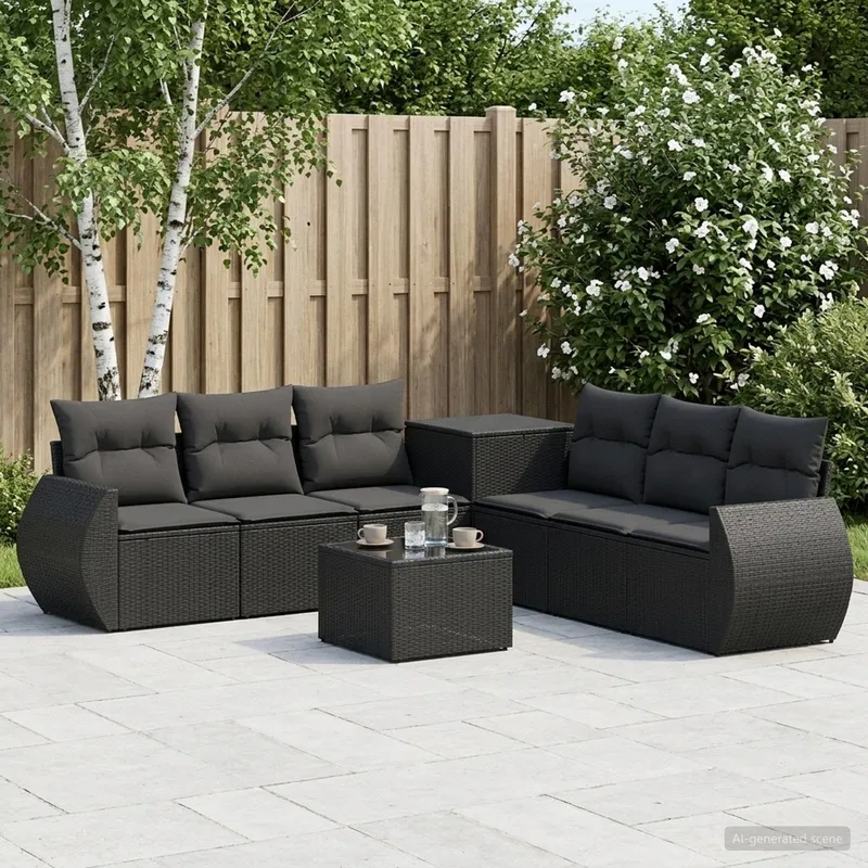 Sofa Set 8 stk. Schwarz Polyrattan und Stahl
