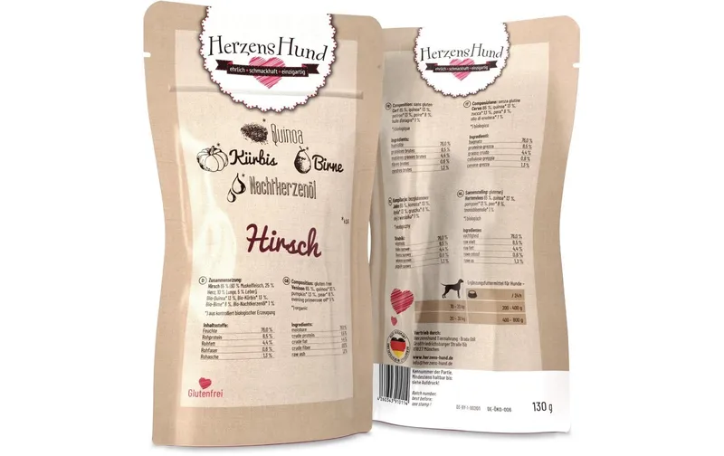HerzensHund Nassfutter Hirsch mit Bio-Gemüse, 130 g