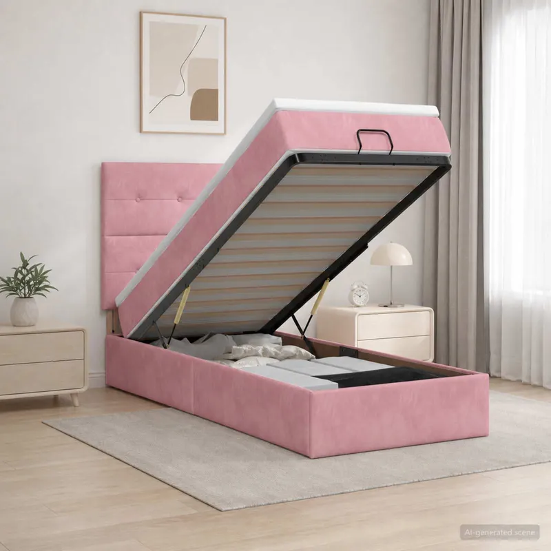 Ottoman Bett mit Matratze mit Kopfteil Rosa 90 x 200 cm Samt