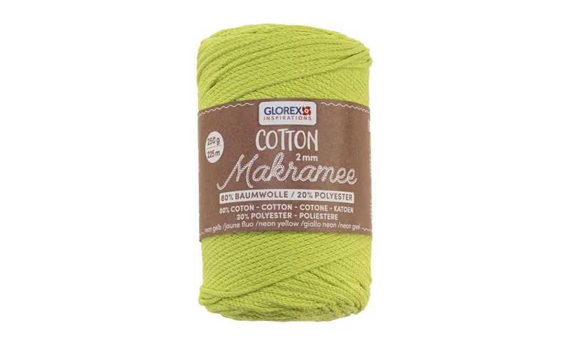 Glorex Wolle Makramee Cotton 225m x 2 mm, 250g, Neongelb