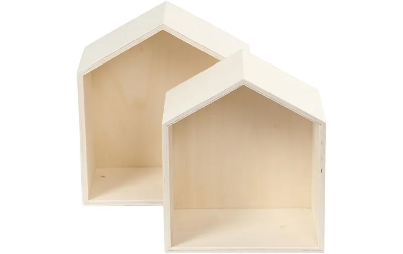 Creativ Company Holzartikel Kiste, Hausform, 2 pieces