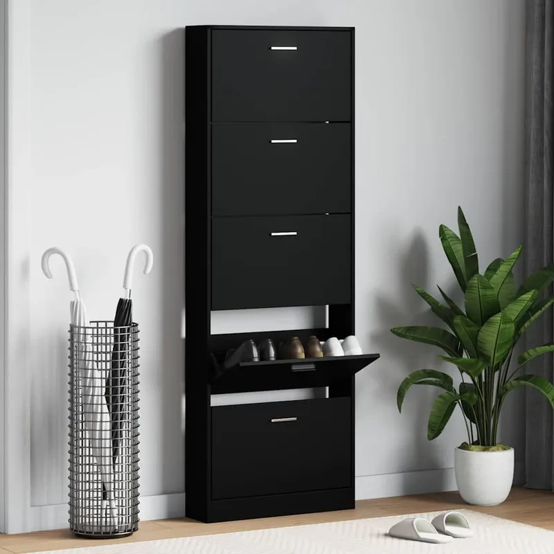 Schuhschrank black 59x17x169 cm engineered wood