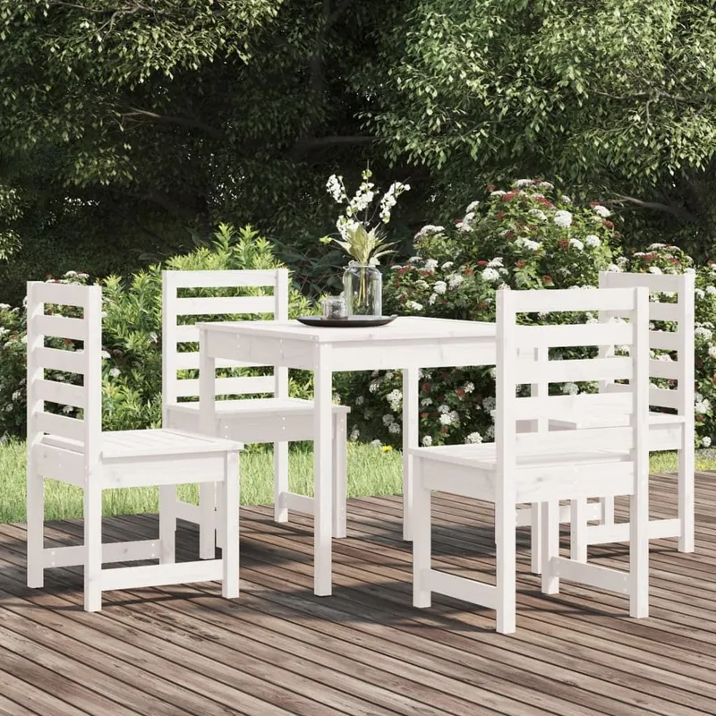 5-tlg. Garten-Essgruppe bianco legno massiccio pino
