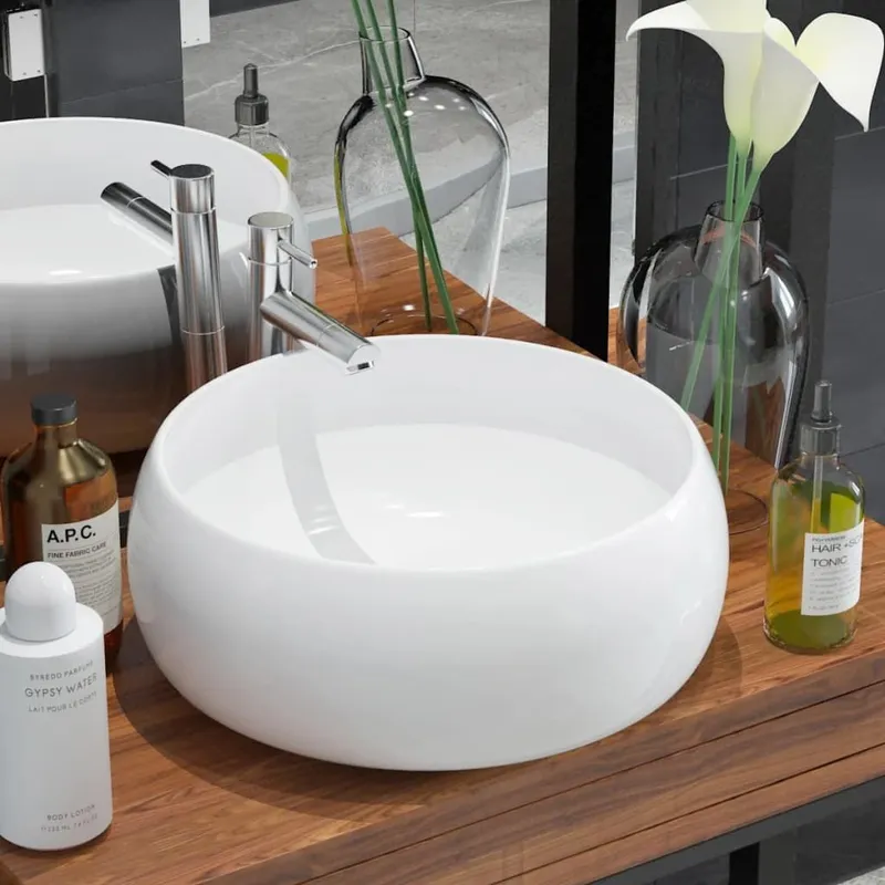Waschbecken Rund Keramik bianco 40 x 15 cm
