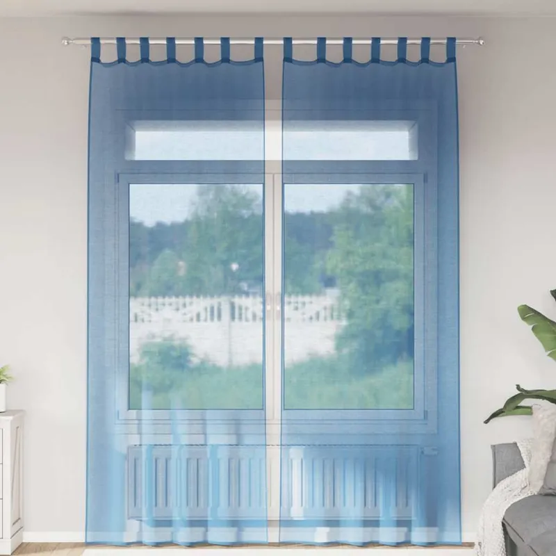 Rideaux en voile avec boucles 2 pcs bleu royal 140x260 cm