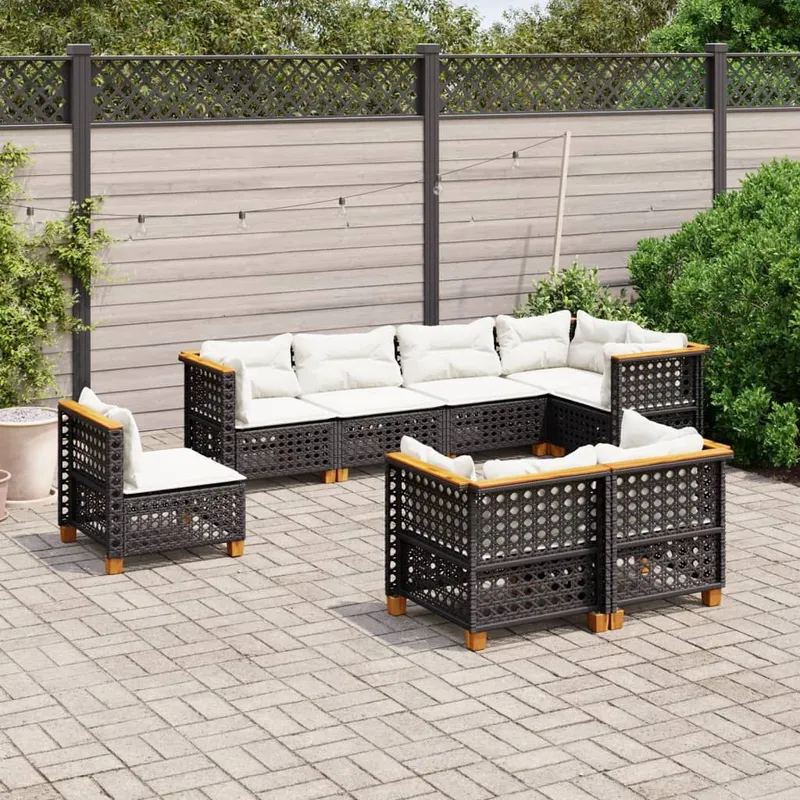 8-tlg. set divano da giardino con cuscini nero Poly Rattan