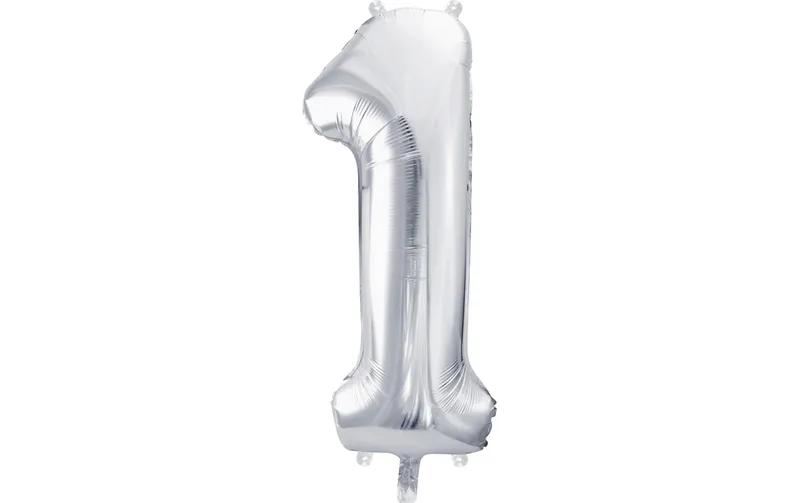 Partydeco Folienballon Zahl 1 gross 86 cm, silber, 1 Stück