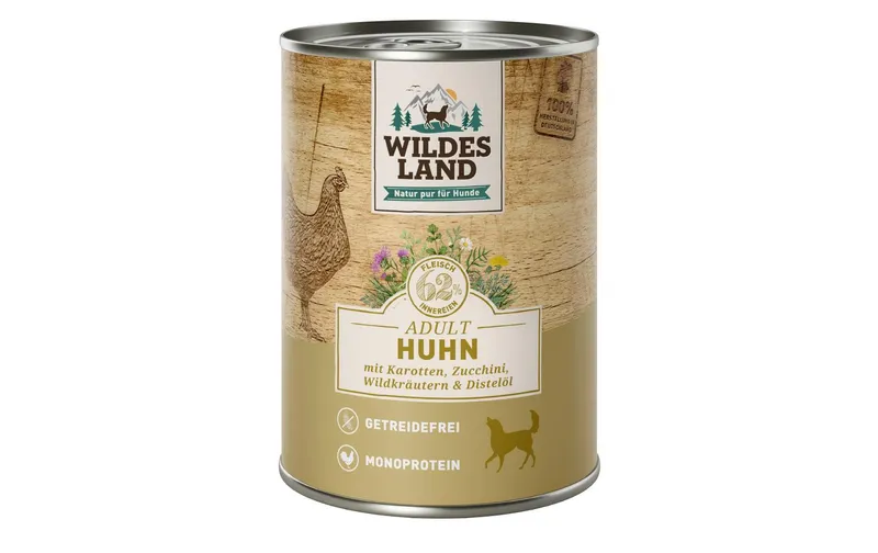 Wildes Land Nassfutter Huhn con Karotten, Zucchini e Wildkräutern 400g