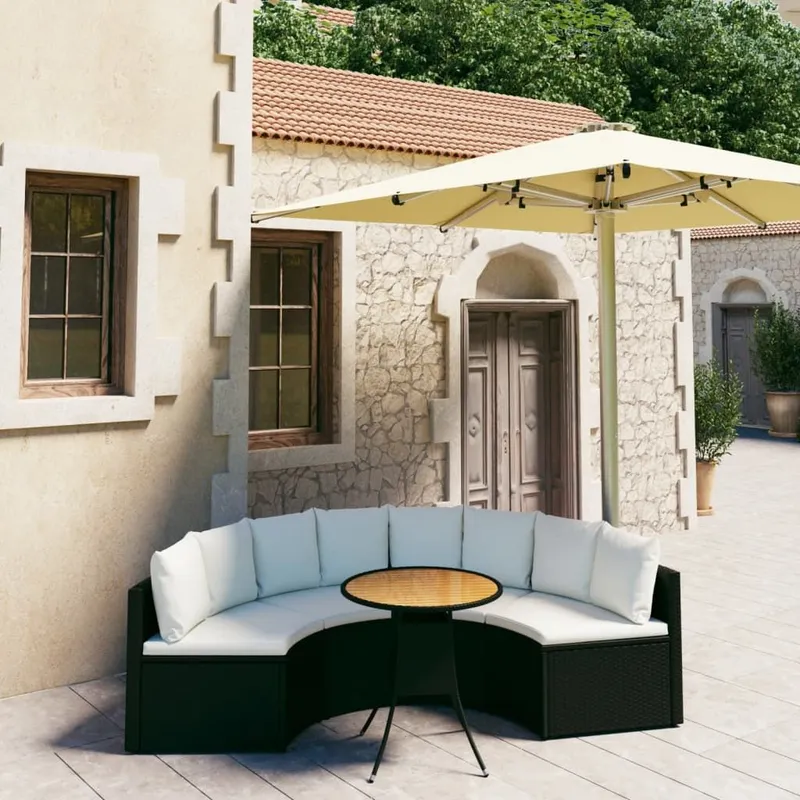 5-tlg. Garten-Sofagarnitur mit Auflagen Poly Rattan nero