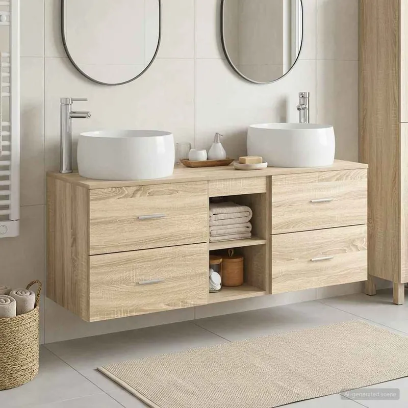Badezimmermöbel-Set 3 stk. Sonoma-Eiche 49,5 x 44,5 x 66 cm