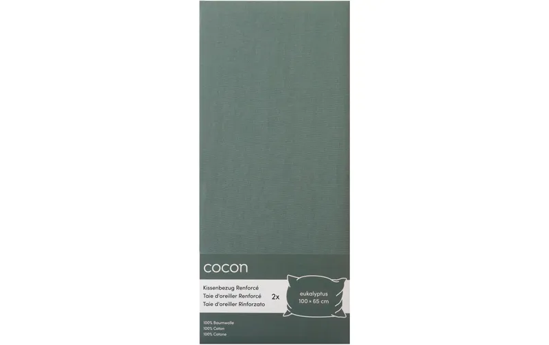 COCON Kopfkissenbezug Renforcé 65 x 100 cm, Eukalyptus, 2 pieces