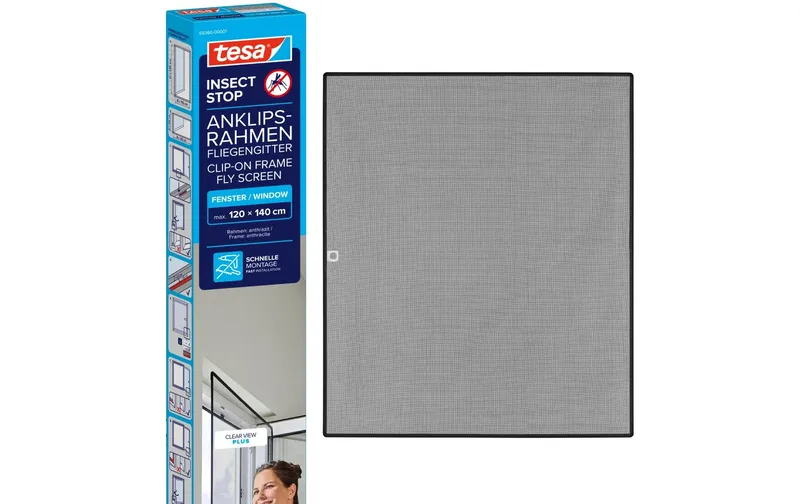 tesa Fliegengitter CLIP-ON Rahmen für Fenster 140 x 120 cm