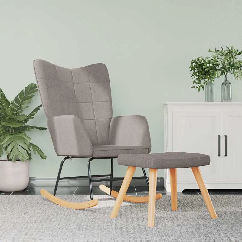 Schaukelstuhl mit Hocker Stoff Taupe